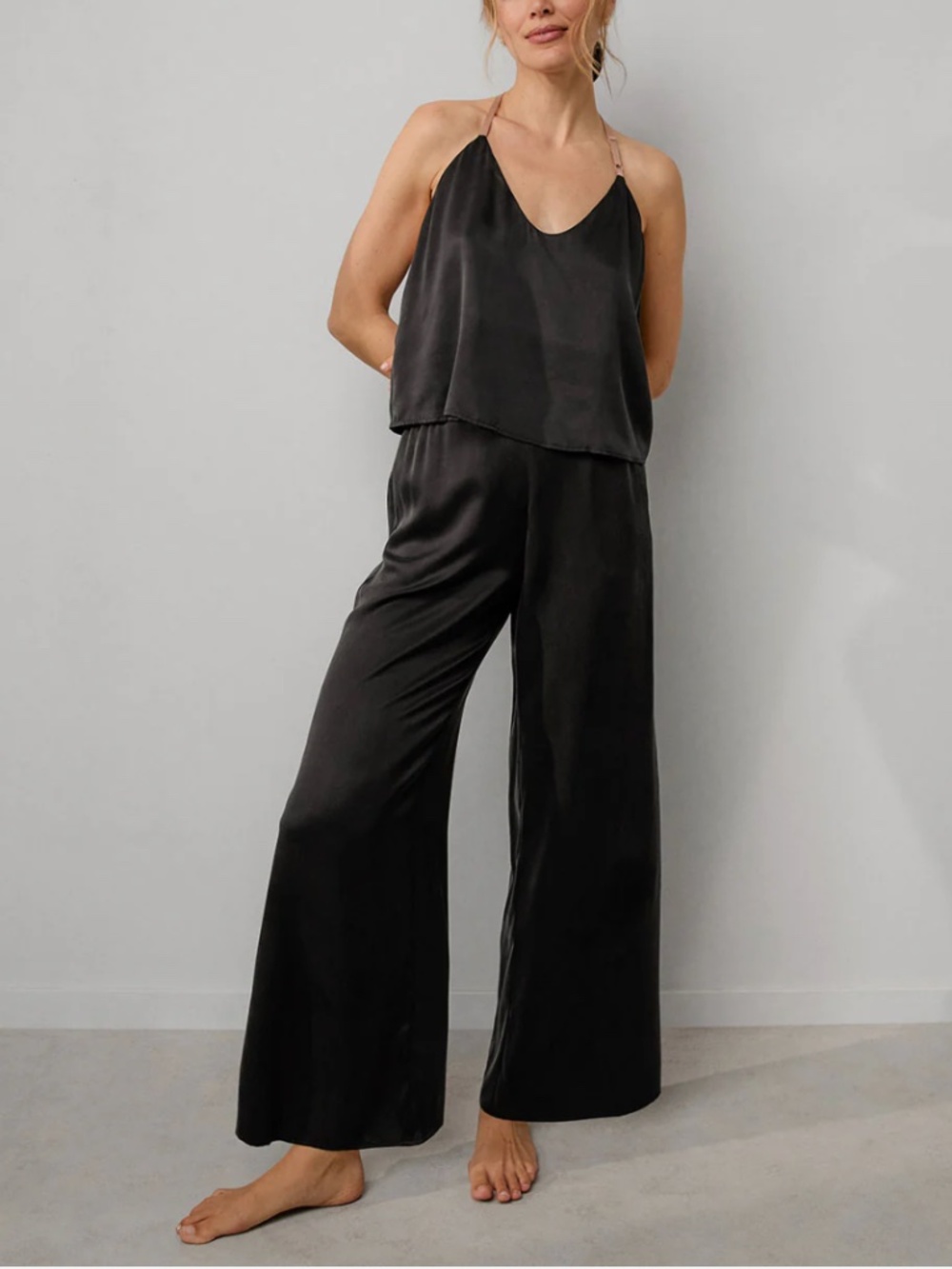 LUNYA BNWT Washable Silk Cami Pant Set in Immersed Black Otium Tan Size XL